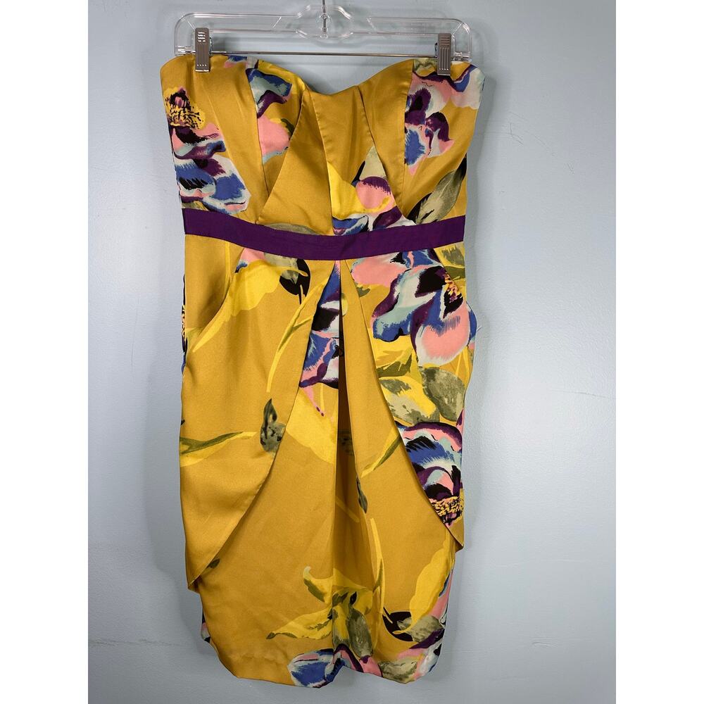 Vince Camuto strapless yellow floral sheath dress with removeable strap Size 8